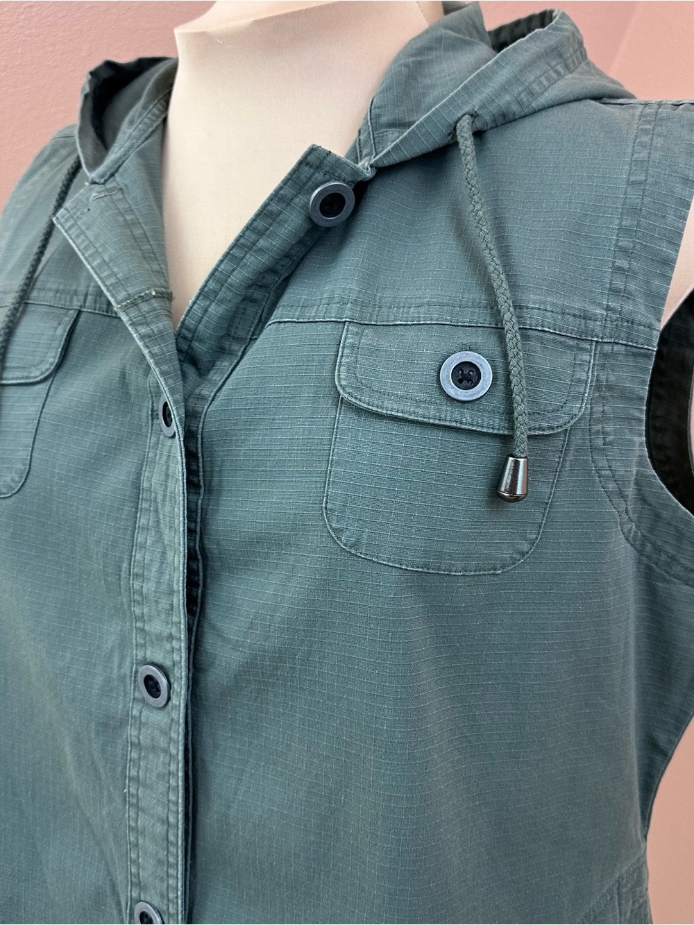NWT Christopher & Banks Utility Vest XL Olive Green Hooded Sleeveless Cotton - Picture 3 of 12